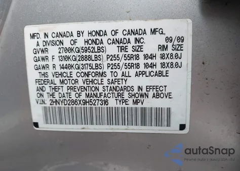 2009 Acura Mdx Technology Package from USA, damaged, VIN 2HNYD286X9H527316